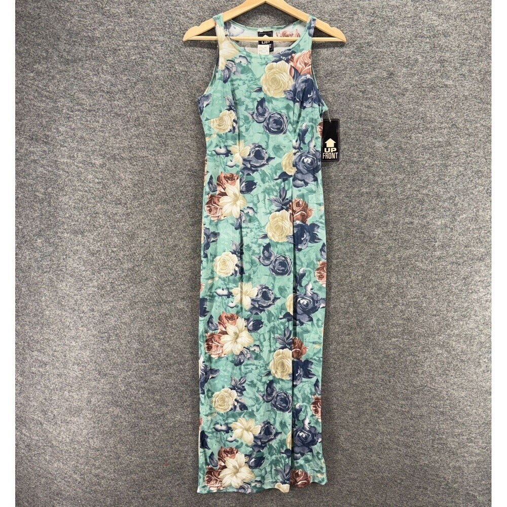 New Up Front Dress Women M Medium Blue Floral Maxi Long Sleeveless Casual